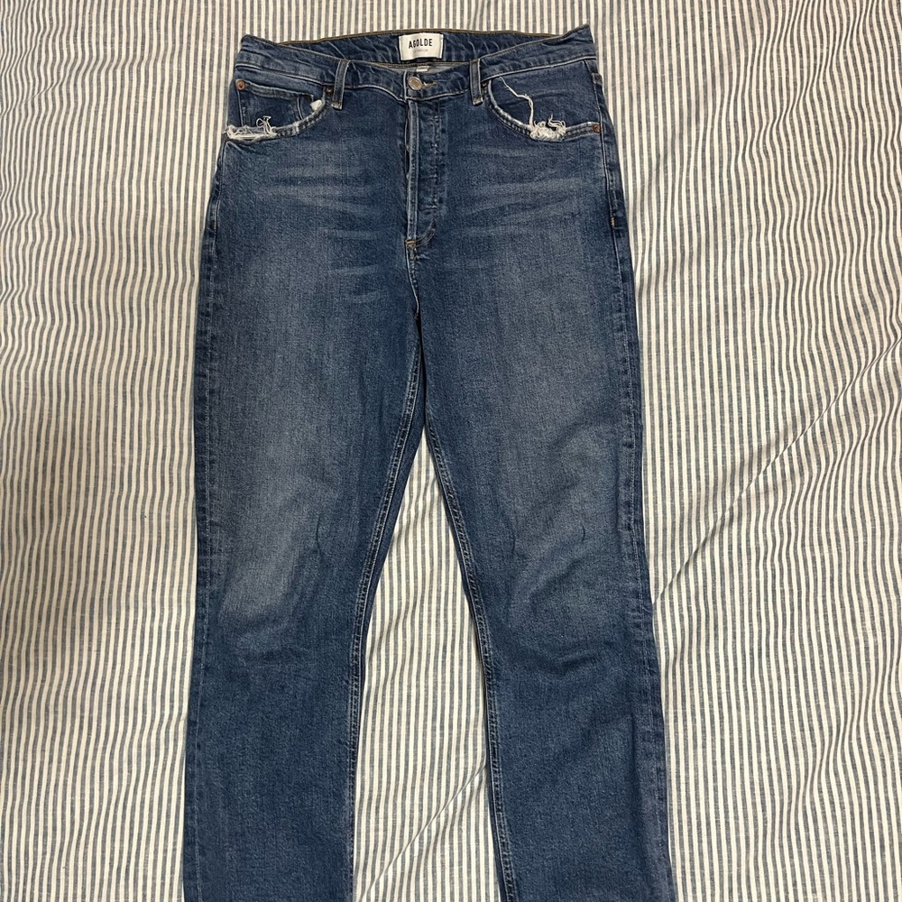 Agolde Riley Long High Rise Straight Jeans - Picture 2 of 8
